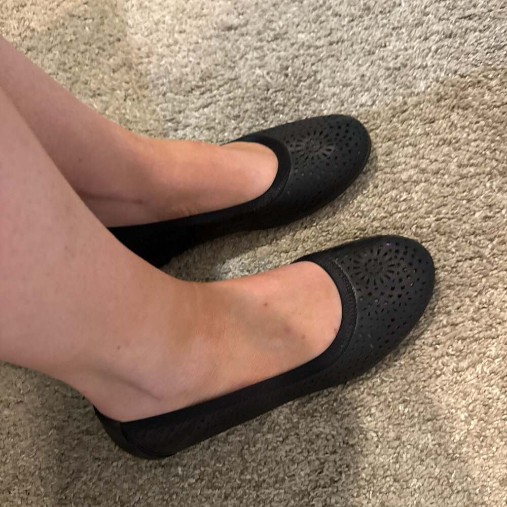 Vionic Caroll Black Perforated Leather Ballet Flats